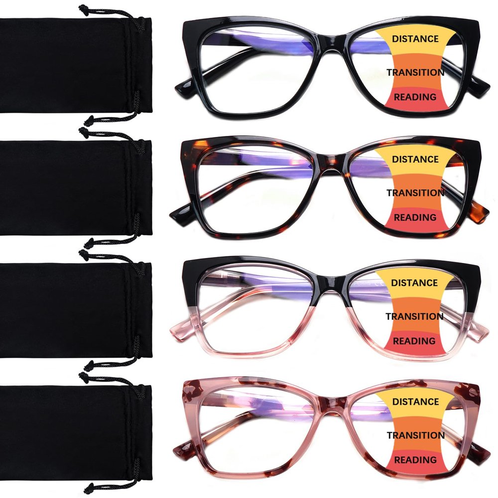 BONCAMOR Blue Light Blocking Progressive Multifocus Reading Glasses for Women Stylish Multifocus Readers with Spring Hinges (4 Mix, 1.5, Diopters)