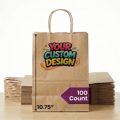Brown Kraft Paper Takeout Bags, Cub Size 8 x 4.5 x 10.8 in, Recyclable, Customizable, for Cafes, Catering & Retail