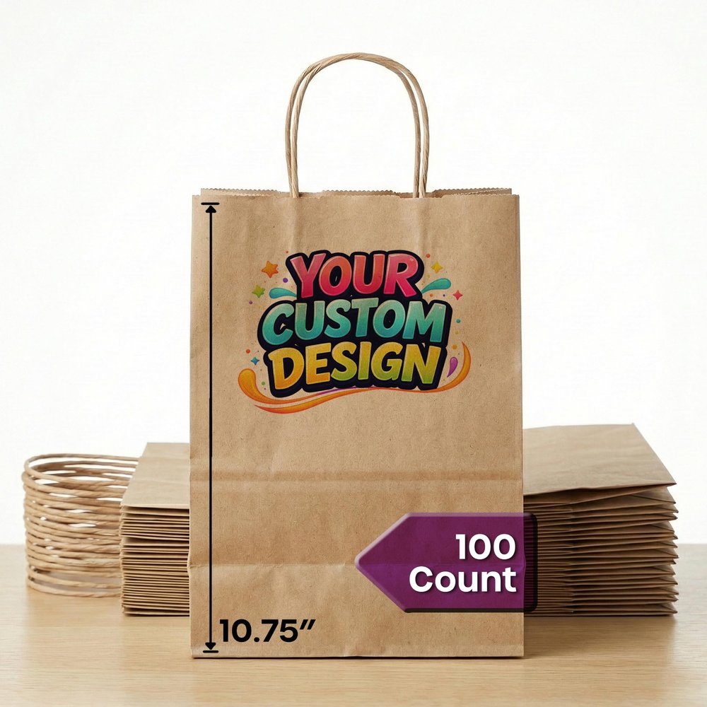 Brown Kraft Paper Takeout Bags, Cub Size 8 x 4.5 x 10.8 in, Recyclable, Customizable, for Cafes, Catering & Retail