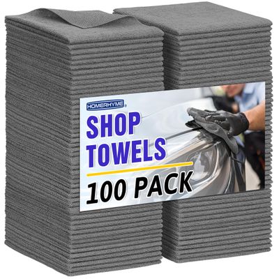 HOMERHYME Microfiber Cleaning Cloth, 100 Pack Cleaning Rags Microfiber Towel Bulk Absorbent Lint-Free WashCloths, All-Purpose Towels for Cars, Shop, Automotive, Garage, Home Kitchen 11.5"*11.5", Grey