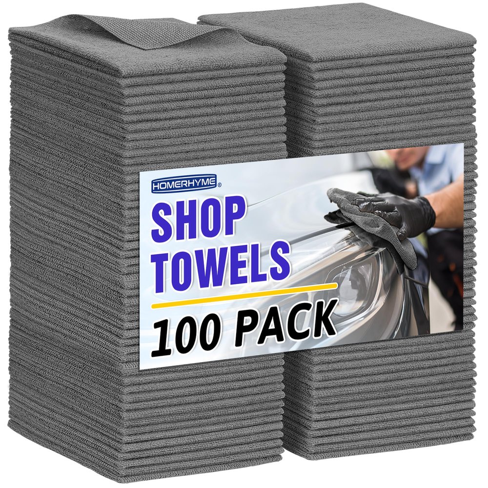 HOMERHYME Microfiber Cleaning Cloth, 100 Pack Cleaning Rags Microfiber Towel Bulk Absorbent Lint-Free WashCloths, All-Purpose Towels for Cars, Shop, Automotive, Garage, Home Kitchen 11.5"*11.5", Grey