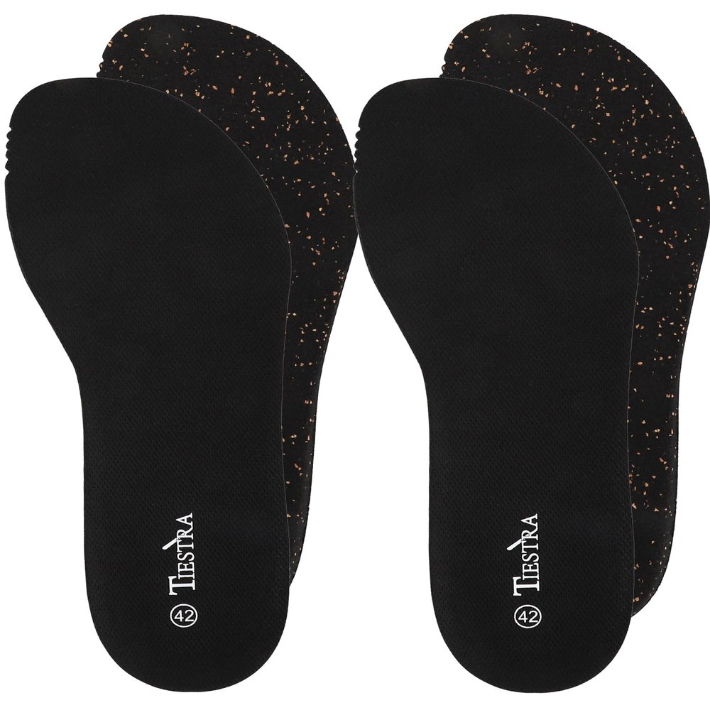 2 Pairs Cork Insoles for Crocs & Clogs-Wide Fit Thin Shoes Inserts for Birkenstock | Mules | Sneakers | Flats | Garden Sandals & Nurse Shoes Comfort Replacement Inner Soles Mens Black EU42/US9