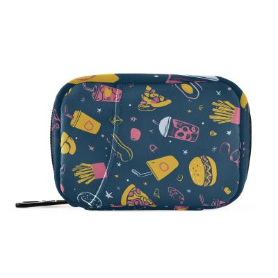 Eyanle Navy Blue Fast Food and Stars Travel Pill Organizer Case Box Container Weekly Portable Vitamin Medicine Holder Storage Bag with Zipper Removable