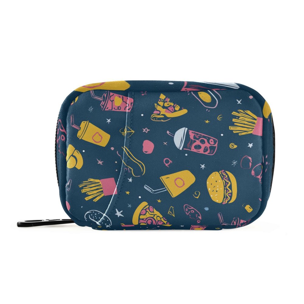 Eyanle Navy Blue Fast Food and Stars Travel Pill Organizer Case Box Container Weekly Portable Vitamin Medicine Holder Storage Bag with Zipper Removable