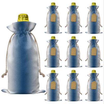 10pcs Linen Burlap Wine Bags with Drawstring Lake Blue White Ombre Wine Gift Bag with Tags Reusable Wine Bottle Gift Bags for Christmas Birthday Wine Tasting Party Retro Minimalist Gradient Art
