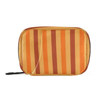 Eyanle Autumn Striped Orange Travel Pill Organizer Case Box Container Weekly Portable Vitamin Medicine Holder Storage Bag with Zipper Removable