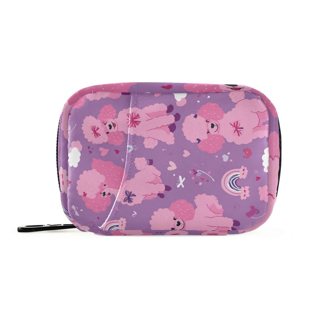 Eyanle Purple Poodles Hearts Rainbows Ribbons Travel Pill Organizer Case Box Container Weekly Portable Vitamin Medicine Holder Storage Bag with Zipper Removable