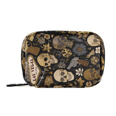 Eyanle Gold Vintage Pirate Skulls Flowers Travel Pill Organizer Case Box Container Weekly Portable Vitamin Medicine Holder Storage Bag with Zipper Removable