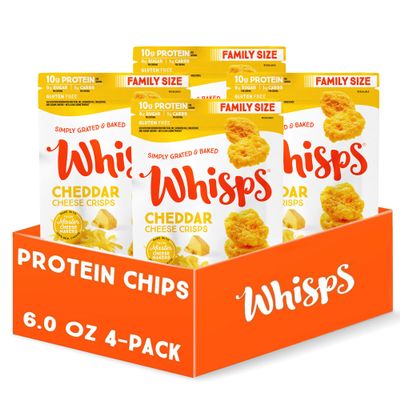 Whisps Cheese Crisps Cheddar Cheese | Protein Chips | Healthy Snacks | Protein Snacks, Gluten Free, High Protein, Low Carb Keto Food (6 Oz, 4 Pack)