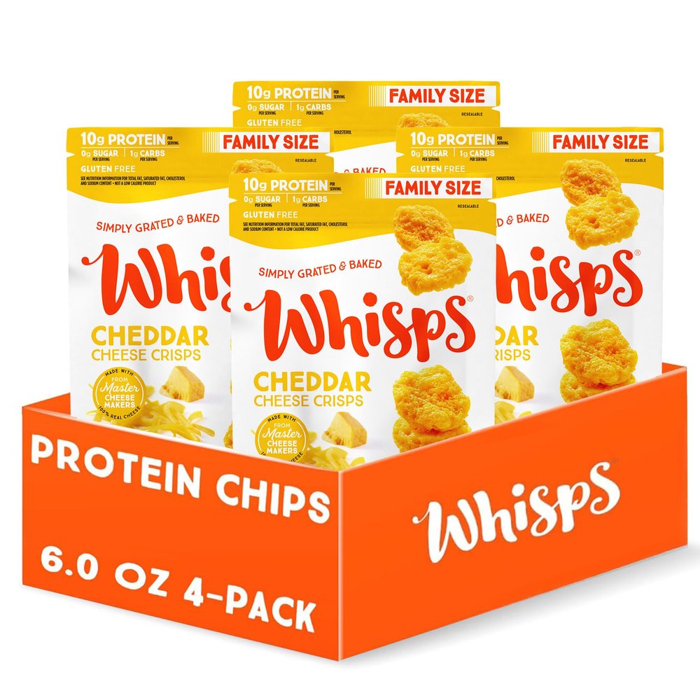 Whisps Cheese Crisps Cheddar Cheese | Protein Chips | Healthy Snacks | Protein Snacks, Gluten Free, High Protein, Low Carb Keto Food (6 Oz, 4 Pack)