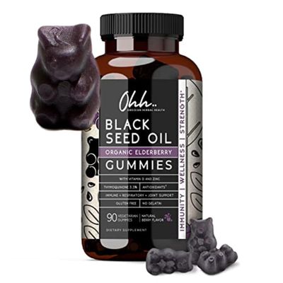 Ohh.. Organic 3 times Ethiopian & Turkish BLACK SEED OIL and Elderberry Vegan Gummies w/Zinc & Vitamin D, 3.3% Thymoquinone - Cold Pressed Black Cumin Nigella Sativa - 90 count