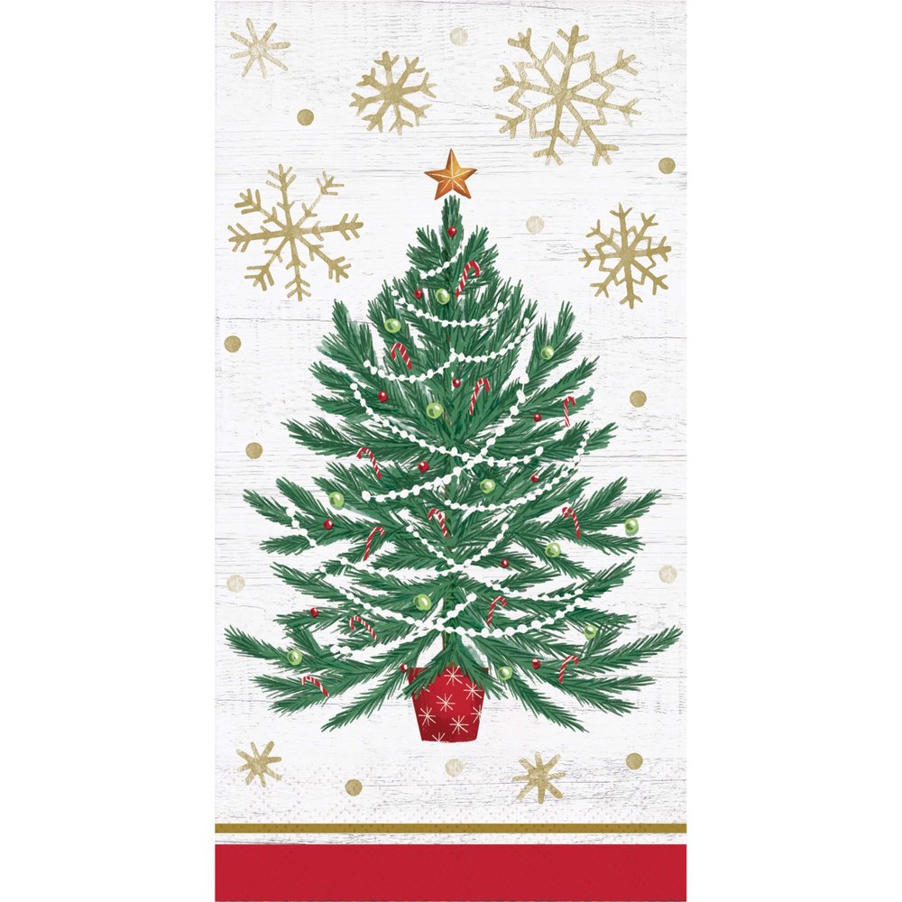Timeless Tree Holiday Guest Towels, 3-Ply Paper, 8x4 Inch, 32 Count, Decorative Disposable Napkins