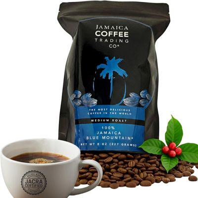 100% Jamaica Blue Mountain Coffee Beans No. 1, 227grams/8oz - Medium Roast Whole Coffee Bean - 100% Pure Arabica, Small Batch Roasted - JACRA Certified, Low Acidity, Ethically Sourced