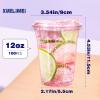 12oz Disposable Stemless Glasses With Strawless Sip Lids,PET Solo Disposable Cups ,Party Clear Plastic Wine Glasses for Parties Birthday,Wedding,Meeting,Christmas Party Supplies. (100, Pink) view 2