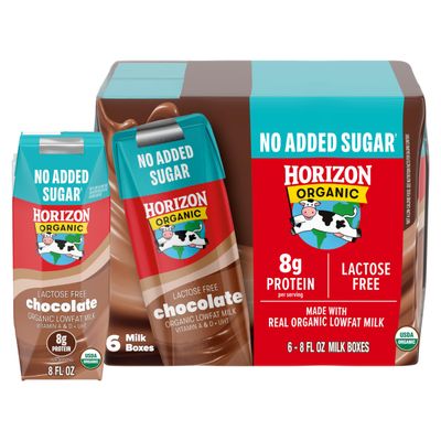 NEW Horizon Organic Shelf Stable No Added Sugar Lactose Free 1% Lowfat Chocolate Milk Boxes, Pack of 6-8g Protein per Serving