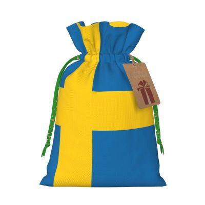 Longzehao Swedish flag Print Christmas Drawstring Gift Bags,Gift Wrapping Bag for Xmas Holiday Birthday Party