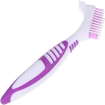 Jinshining Purple Premium Denture Cleaning Brush Set with Multi-Layered Bristles and Ergonomic Rubber Handle, Portable Denture Double Sided Brush for False Teeth Cleaning,Denture Brushes,Denture Care