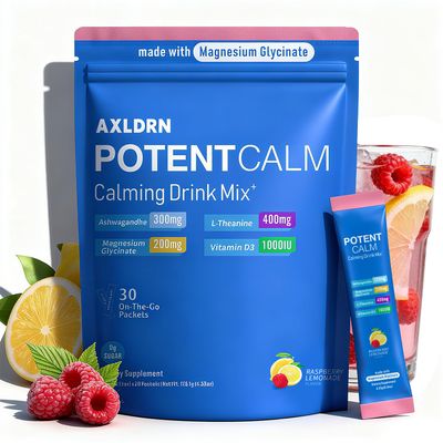 Axldrn PotentCalm Super Cortisol Drink, Magnesium Glycinate Powder, L-theanine, Ashwagandha, Vitamin D, No Sugar, Raspberry Lemonade ElectrolytesPowder - 30 Servings