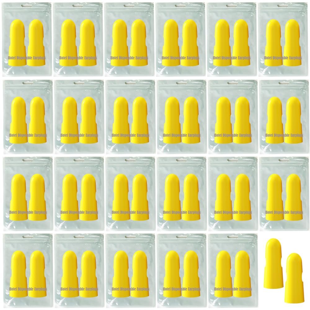 50Pairs Luxury Individually Wrapped Noise Cancelling Hotel Disposable Earplugs; Comfortable Noise Reduction Travel Sleep Ear Plugs for Sleeping, Swimming,Work,Construction, Concerts, Loud Activities
