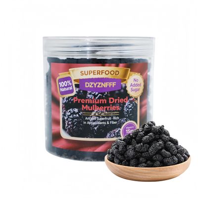 Dried Mulberries in Plastic Jar | Sweet & Tart, Chewy Snack for Travel & Family | No Sugar Added, | Ready to Eat or Brew in Water | 150g (5.3oz)
