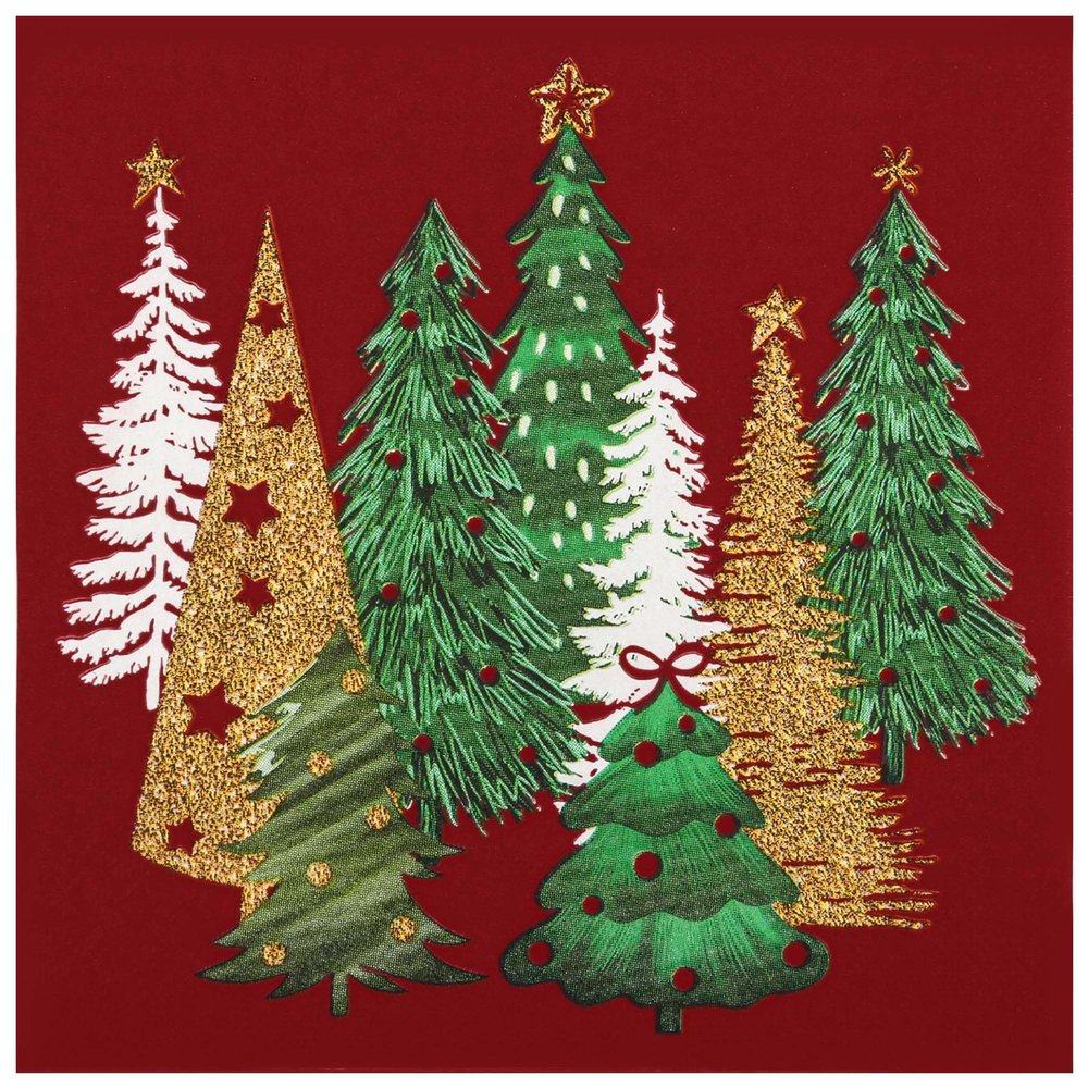 100Pcs Red Pines Trees Paper Napkins Christmas Disposable Party Napkin 6.5" Seasonal Winter Xmas Luncheon Hand Towel for Holiday New Year Party Table Decor