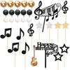 Gyufise 30Pcs Rock Music Happy Birthday Cake Topper Piano Guitar Cake Toppers Glitter Music Notes Balls Cake Decorations for Musician Birthday Party Supplies Black White Silver view 4