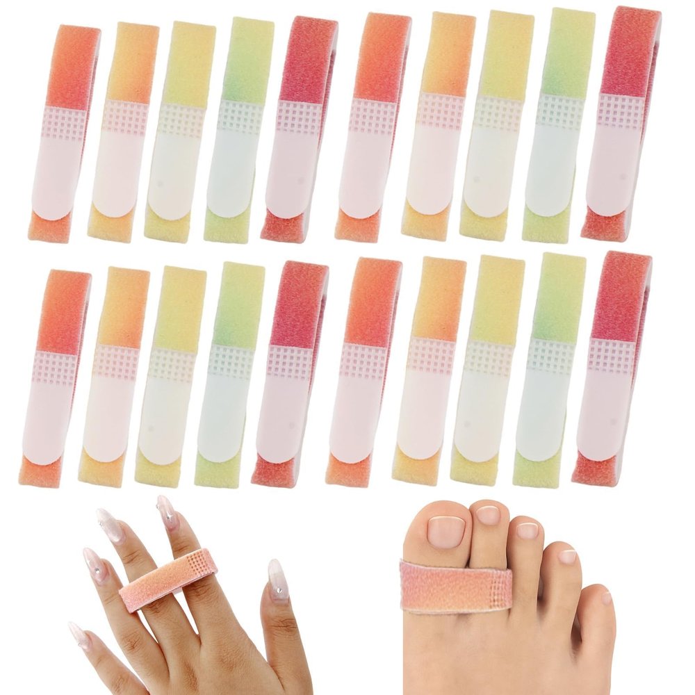 20Pcs Finger Splints with Soft Padding & Hook and Loop - Adjustable Straps for Sprained Broken Fractured Fingers, Washable Reusable Finger Support for Daily Recovery, Toe Spacer for Bunion Correction