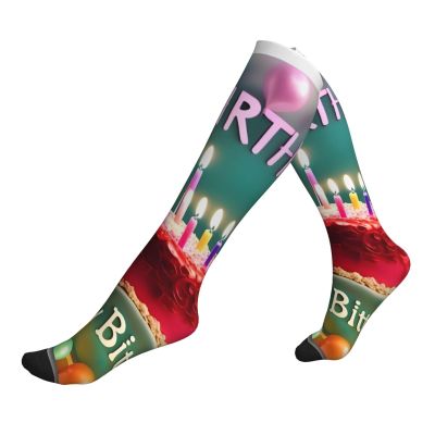 JxWCher Calf Compression Socks for Women Men, Happy Birthday Beautiful Print Athletic Socks for Pregnancy Nurses Run Travel