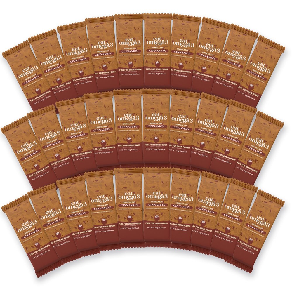 Eat Omega 3 Cinnamon Granola Mini Bar Gluten-Free, Dairy-Free, Plant-Based Protein Snack with Omega-3 & Omega-6, Low Sugar, Non-GMO - 30 Count