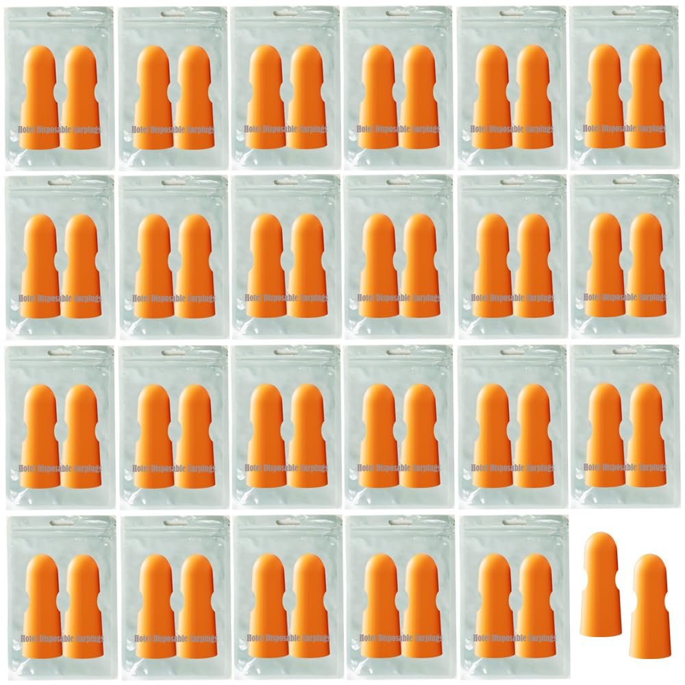 50Pairs Luxury Individually Wrapped Noise Cancelling Hotel Disposable Earplugs For Quiet; Skin Friendly Noise Reduction Travel Sleep Ear Plugs for Sleeping, Swimming,Hearing Safety Protection Earplugs