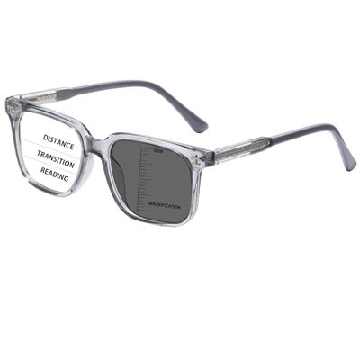 HOOBAY Photochromic Progressive Multifocus Reading Glasses Men Women,Metal Spring Hinges Anti Glare UV400 Protection Cheaters Reader (Translucent Gray, 1.0, x)