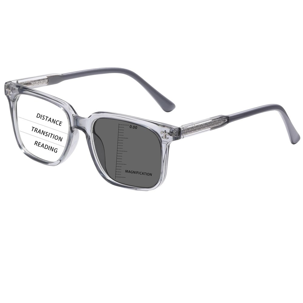 HOOBAY Photochromic Progressive Multifocus Reading Glasses Men Women,Metal Spring Hinges Anti Glare UV400 Protection Cheaters Reader (Translucent Gray, 1.0, x)