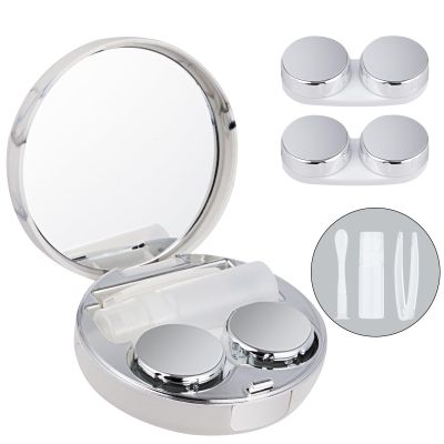 CQSYWQING 1 PACK Contact Lens Case Kit, Attached 2Pcs contact lens cases can be replaced, Daily Outdoor Use (Silver)