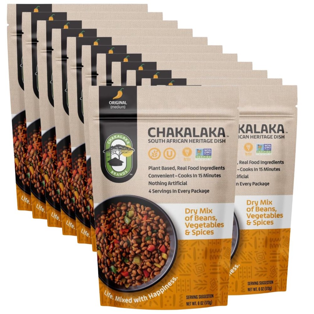 Chakalaka Vegetarian Dried Bean Mix - South African Side Dish with Beans, Vegetables, & Spices Bold, Strong Flavor, Medium Heat, Original (12 Pk) 6 oz