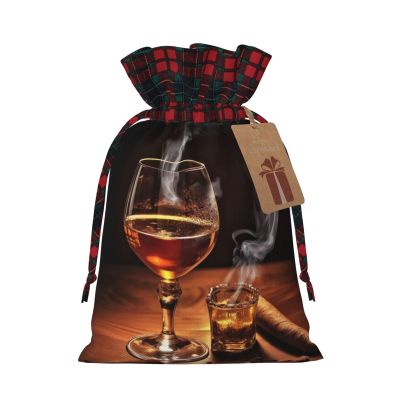 ZHSGNMHH Cigar And Whiskey Drawstring Xmas Bags For Gifts, Gifts Wrap Bags For Christmas Thanksgiving Party