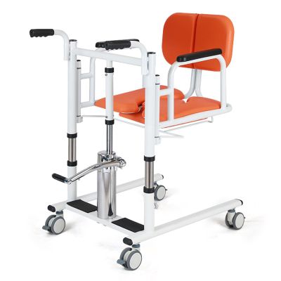Patient Lift Transfer Chair,180 Split Seat, Hydraulic Patient Lift, Portable Transfer Chair,with Wheels, for Home Adults Disabled Easy to Use, Weight Capacity 440 Lb Orange
