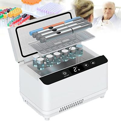 Portable Insulin Cooler with Double Layer, Large Capacity Refrigerated Box for Medicine, Rechargeable Constant Temperature 2-8, LCD Display, 3 Batteries Included