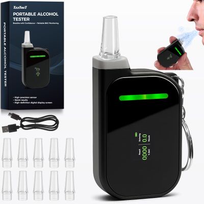 Portable High Tester Keychain, USB Rechargeable, 3-Color & Time Reminder, 10 Mouthpieces, Dark Gray