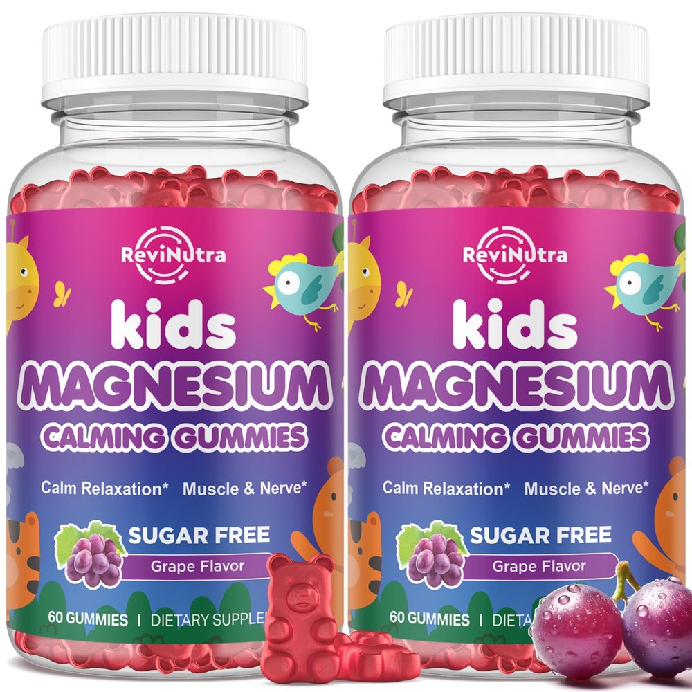 2 Pack Kids Magnesium Glycinate Gummies - Magnesium Gummies with L-Theanine, Chamomile, Licorice, Vitamin B6, D for Kids & Adults Sleep, Stress, Muscle Relief & Nerve Bone - Sugar Free Grape