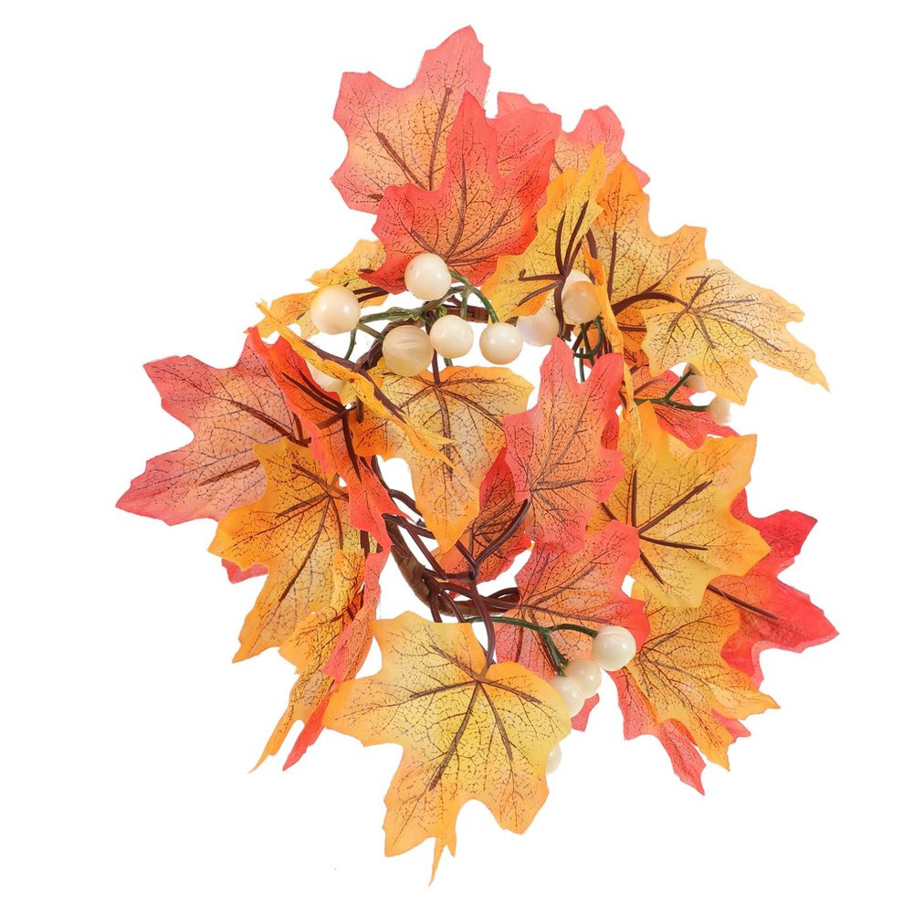 ABOOFAN Harvest Festival Fall Candle Wreath with Maple Leaves Sunflowers Pumpkins Berries Lightweight Silk PE Material Candle Ring for Indoor Outdoor Table Centerpiece Party Decor