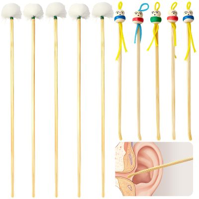 10 Pcs Bamboo Ear Cleaner Set - 5 Cute Doll Spoons & 5 Goose Feather Picks, Gentle Ear Wax Remover Tools for Adults/Kids, Chinese Style Home/Travel Kit