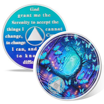 Butterfly Forest 8 Year Sobriety Coin, Affirmation AA Coins, Addiction Recovery Eight Year Sober Coin, Celebrating Recovery Anniversary Token, AA Sobriety Gifts for Men Women