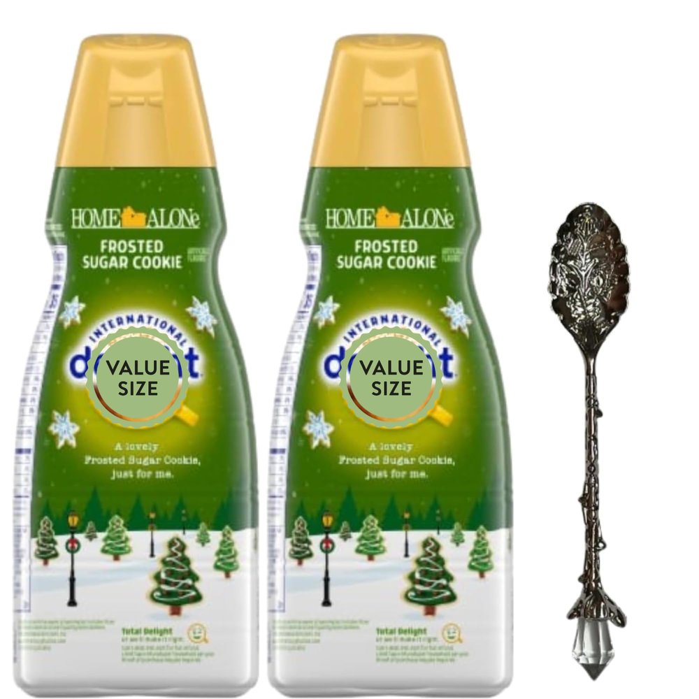 Frosted Sugar Cookie Liquid Coffee Creamer.- Two (2) 32 fl oz Bottles of Smooth & Creamy Delightful Coffee Creamer and Candy Freezer Gem Spoon (Frosted Sugar Cookie) - Gem Spoon