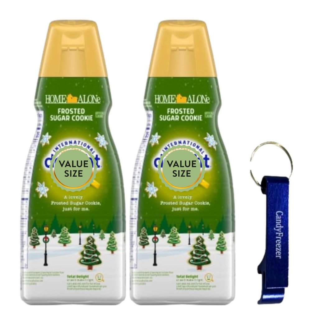 Frosted Sugar Cookie Liquid Coffee Creamer, 32 fl oz Bottles Pack of 2, Sweet Creamy Flavored Creamer with Candy Freezer Bottle Opener Keychain