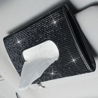 Evankin Heart-Shaped Red Bling Car Tissue Box, Rhinestone Sparkling Auto Tissue Holder, Decorative PU Leather Dispenser for Women, Universal Fit for Car Seat Console