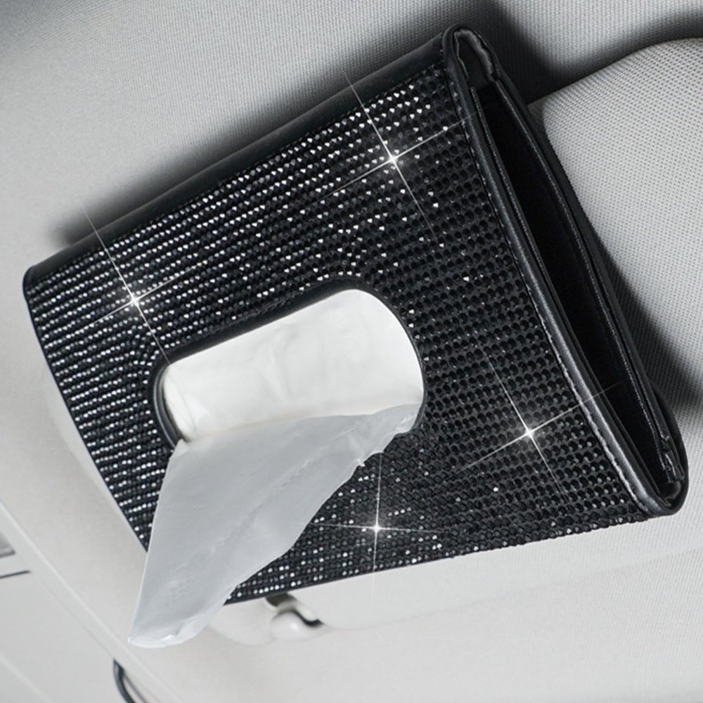 Evankin Heart-Shaped Red Bling Car Tissue Box, Rhinestone Sparkling Auto Tissue Holder, Decorative PU Leather Dispenser for Women, Universal Fit for Car Seat Console
