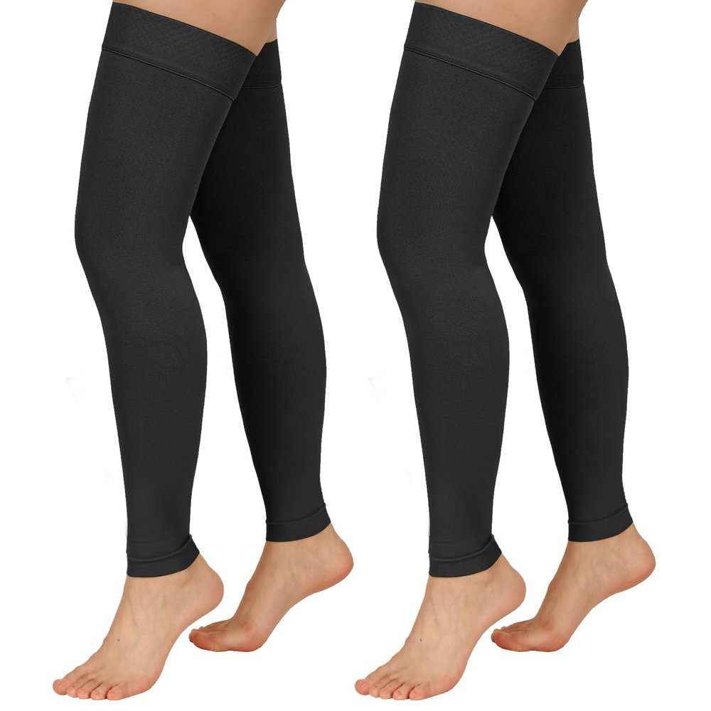Totexil 2 Pairs Compression Stockings for Women & Men, 20-30mmHg Thigh High Compression Socks, Footless Medical Socks with Silicone Dot Band--Best Support for Nursing Sports Varicose Veins(Black,3XL)