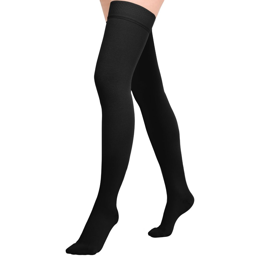 Athbavib 20-30mmHg Compression Stockings for Women and Men, Thigh High Closed Toe Medical Graduated Compression Socks, Best Support for Treatment Varicose Veins Swelling (Black,Large)