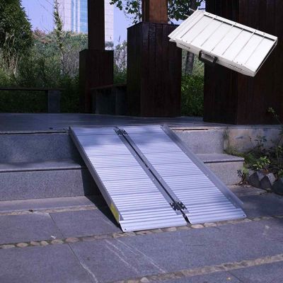 Foldable Aluminum Threshold Ramp, Portable Wheelchair Ramp with Non-Slip Surface and Handle, 661Ib Weight Capacity Solid Ramp Pad(60cm/24in)