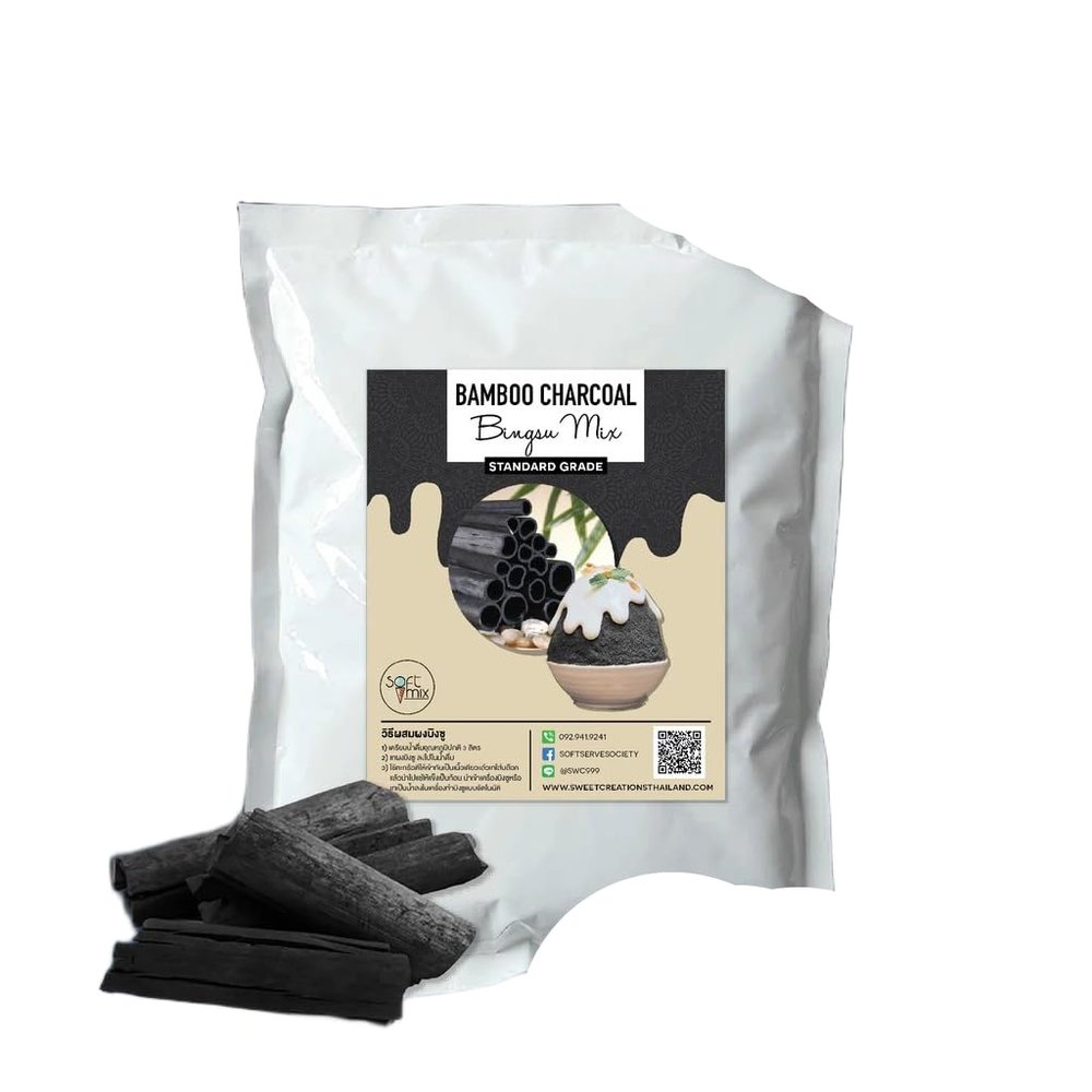 Bingsu Powder 1 kg Korean Shaved Ice Mix Base, Add 3 L Water, Machine-Ready for Block-Mold & Pour-Type Shaved Ice Machines, Made with New Zealand Milk Powder (Bamboo Chacoal)